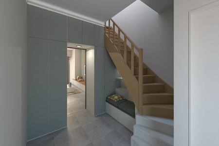 Am&eacute;nagement de placards sur-mesure sous un escalier